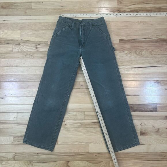 Vintage 90s Union Made in USA Carhartt Faded Green Carpenter Pants Flannel Lined - Picture 6 of 7